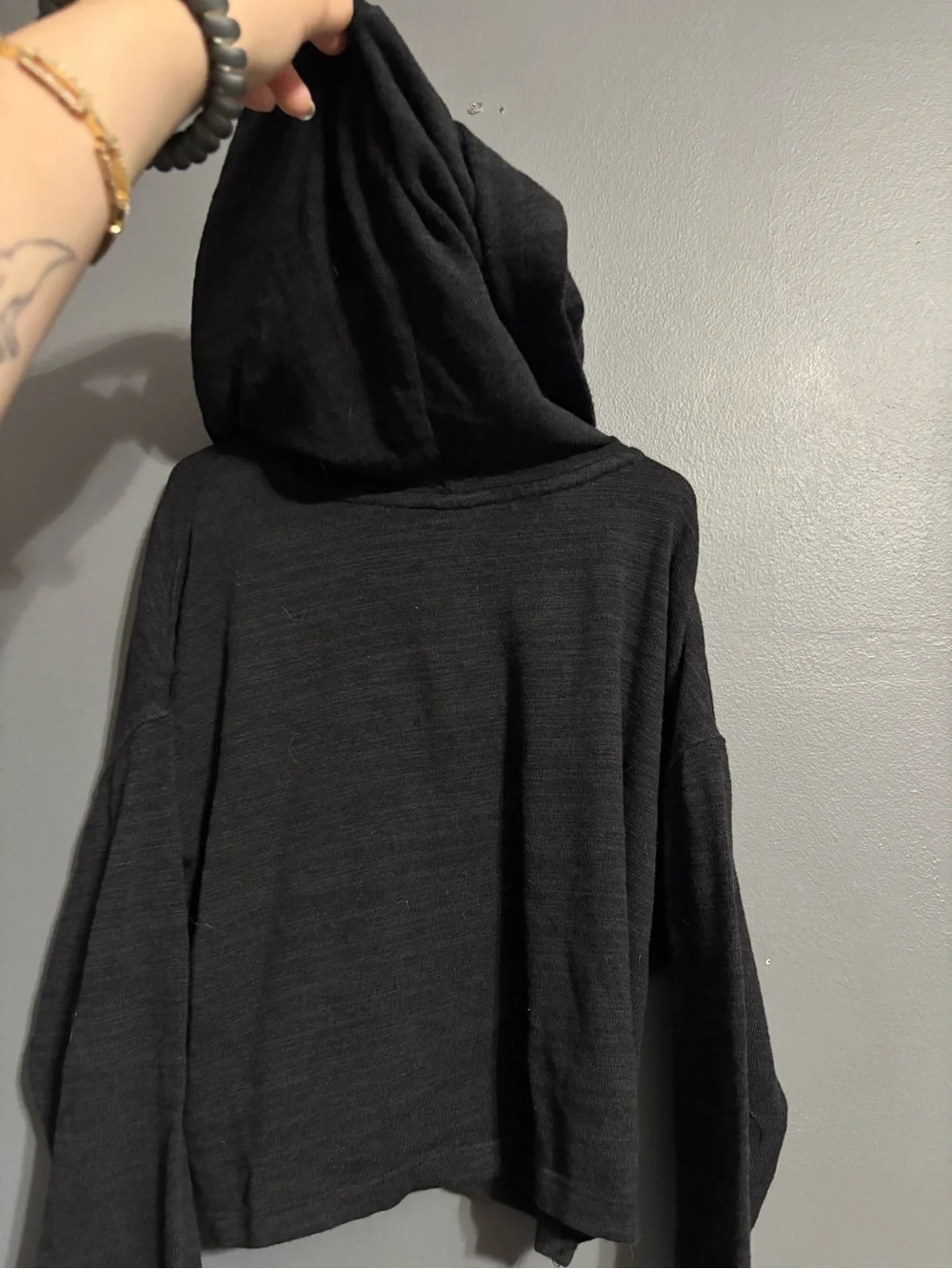 Old Navy Black Solid Knit preppy grunge Pullover cropped Hoodie girls Size M (8)